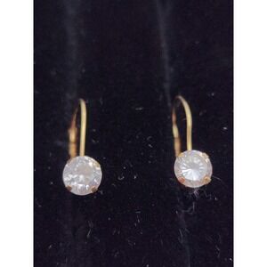 14KT Yellow Gold Cubic Zirconia Dangle Lever Back Earrings